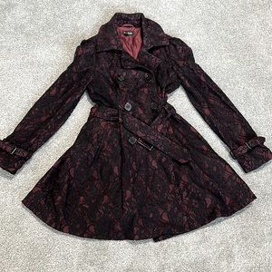 Bebe vintage addition lace details trench coat dress .